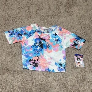 NWT JoyLab Rashguard Swim Top Small Blue Floral